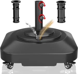 🥇 Patio Umbrella Base Heavy Duty with Wheels, Max 125lb Fillable Umbrella Stand Mobile Square Market Stand, Windproof Outdoor Umbrella Holder for Deck, Poolside, Lawn, Fits Muti Sized Umbrellas