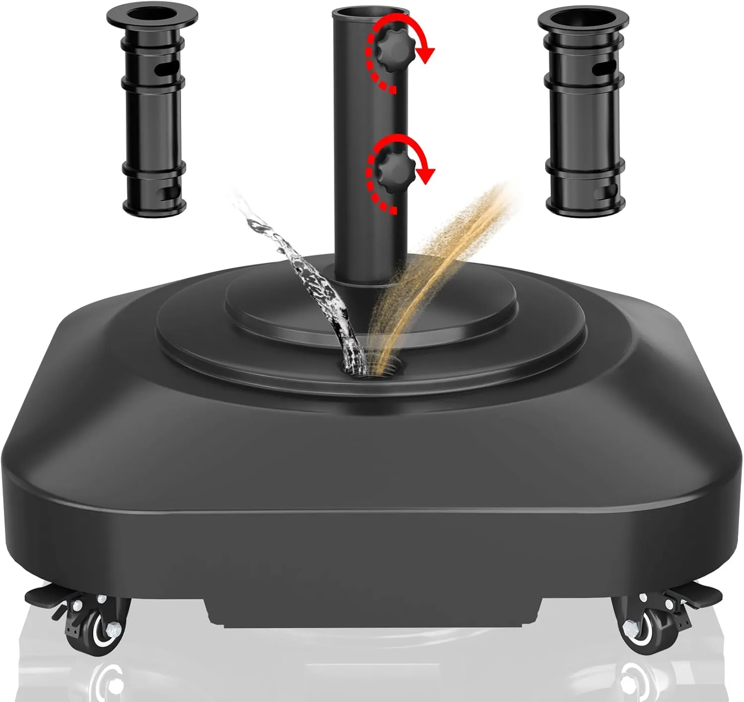🥇 Patio Umbrella Base Heavy Duty with Wheels, Max 125lb Fillable Umbrella Stand Mobile Square Market Stand, Windproof Outdoor Umbrella Holder for Deck, Poolside, Lawn, Fits Muti Sized Umbrellas