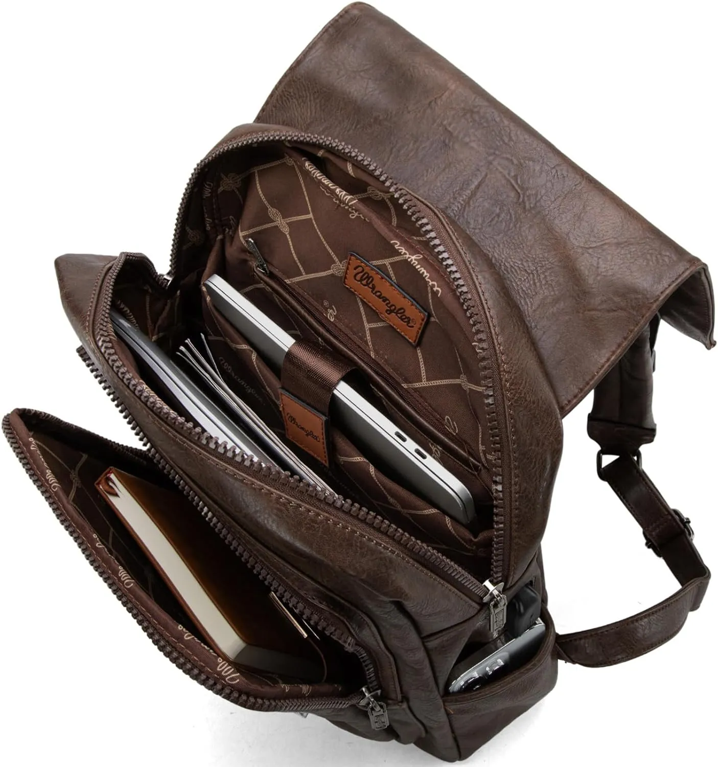 × Wrangler Leather Backpack Purse Laptop Backpack for Men and Women Unisex Fashion Backpack Coffee WG98-043CF