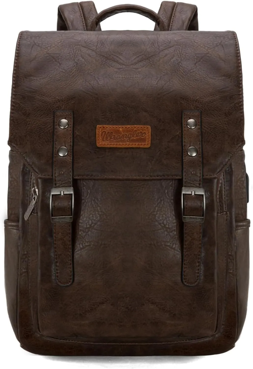 × Wrangler Leather Backpack Purse Laptop Backpack for Men and Women Unisex Fashion Backpack Coffee WG98-043CF