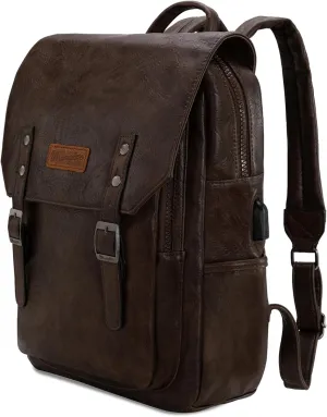 × Wrangler Leather Backpack Purse Laptop Backpack for Men and Women Unisex Fashion Backpack Coffee WG98-043CF
