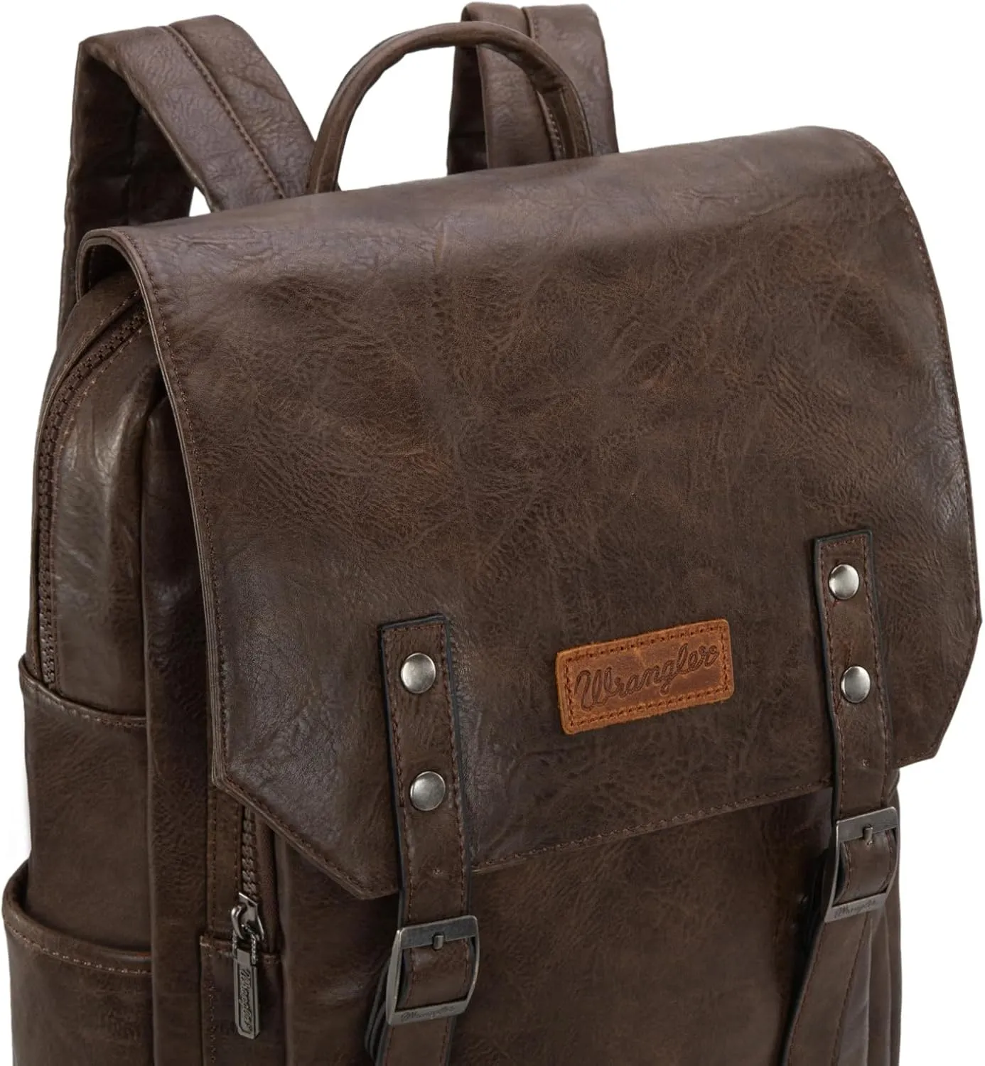 × Wrangler Leather Backpack Purse Laptop Backpack for Men and Women Unisex Fashion Backpack Coffee WG98-043CF