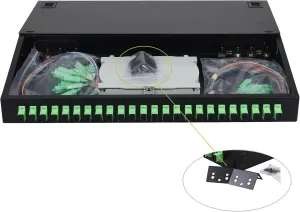 1 Pack 24 Singlemode 24 Port SC-APC Rack Mount Enclosure Box & Splice Trays Fiber Cables Kit (Include Pigtail & Couplers), 24 Core LGX Loaded Patch Panel Box fits for 19" Racks Cabinet
