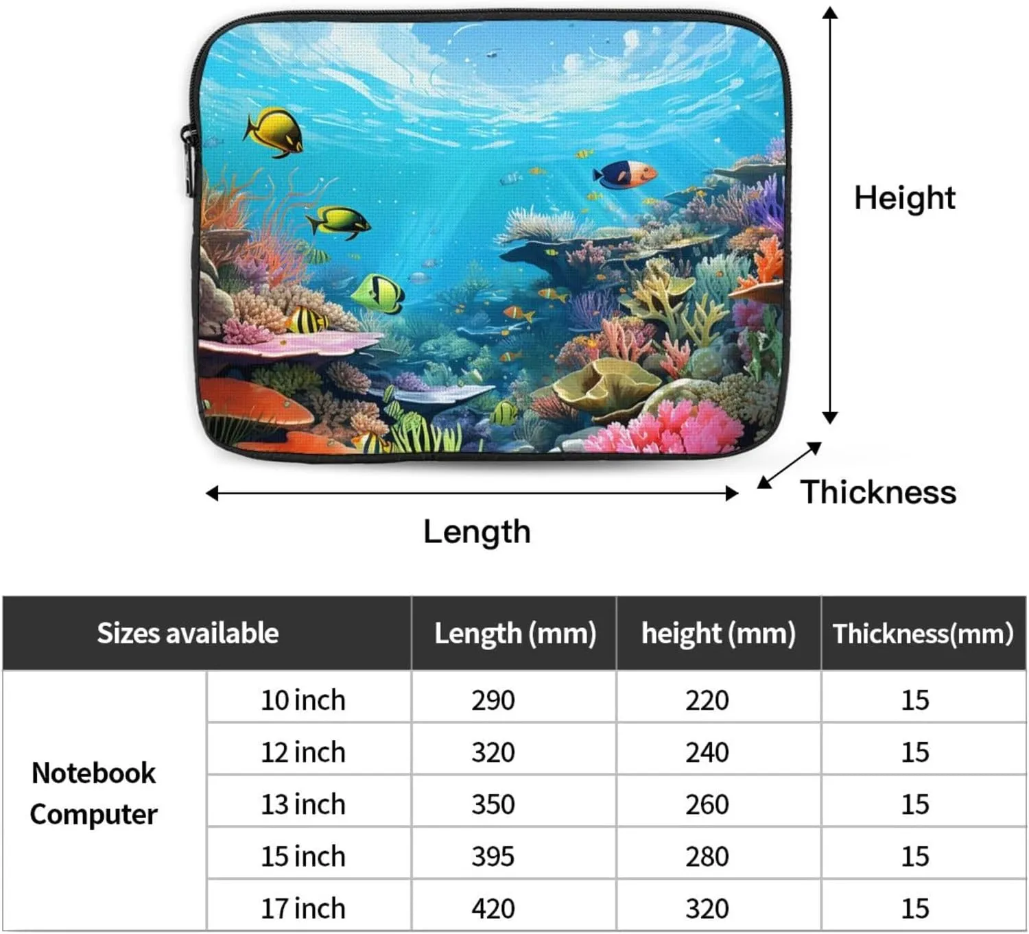 10 Inch Laptop Sleeve Bag Waterproof Shockproof Laptop Case Bag Ocean Scene Computer Skin Bags Lightweight Tablet Carrying Case