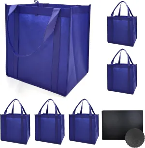 10 or 6 Pack Reusable Reinforced Handle Grocery Bags Heavy Duty Large Shopping Totes Thick Plastic Bottom can hold 45 lbs