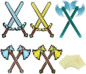 10 Pack Large Inflatable Pixel Weapon Bulk For Kids Reusable Swords Axes Hatchets Inflatable Weapons Party Favor Game Toy With Repair Patch For Birthday, Halloween, Pool Theme Party Supplies