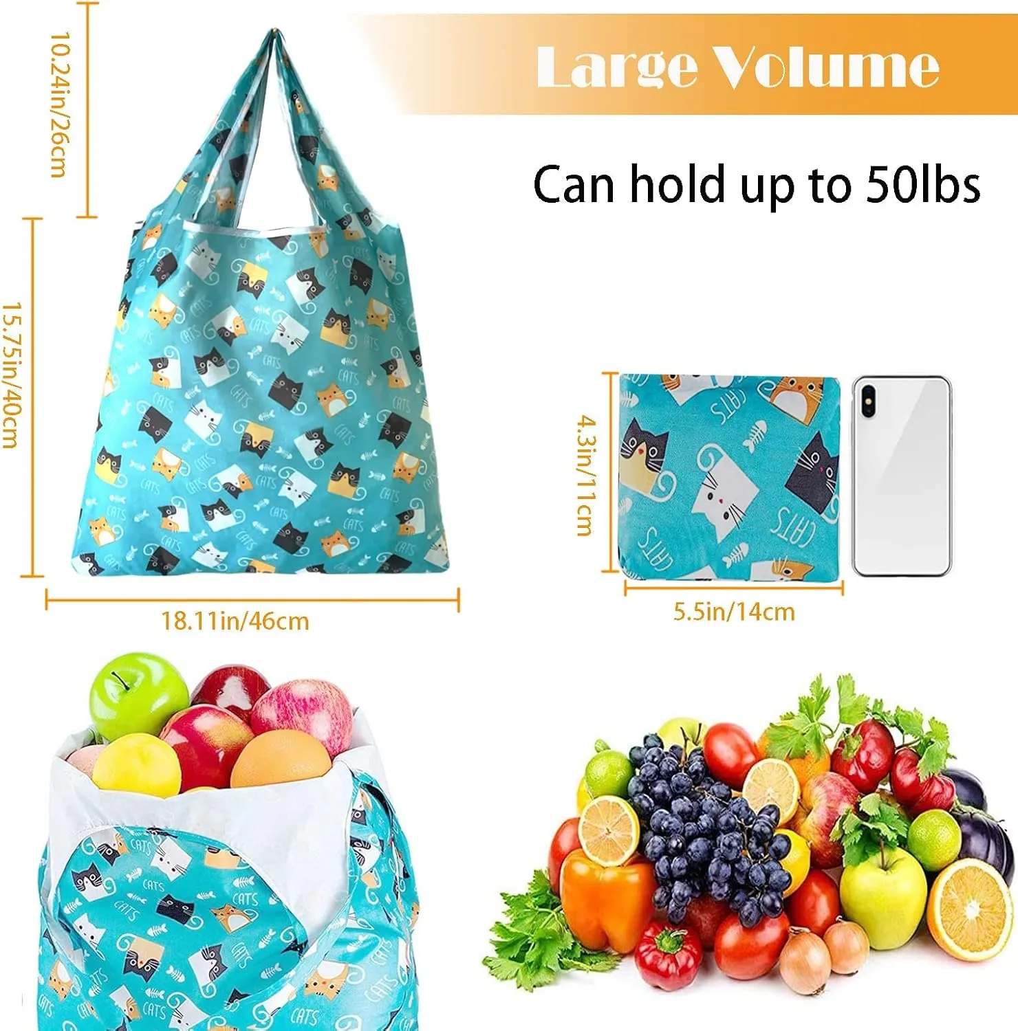 10 Pack Reusable Grocery Bags, Machine Washable Foldable Shopping Bags Sturdy Lightweight Nylon Bags