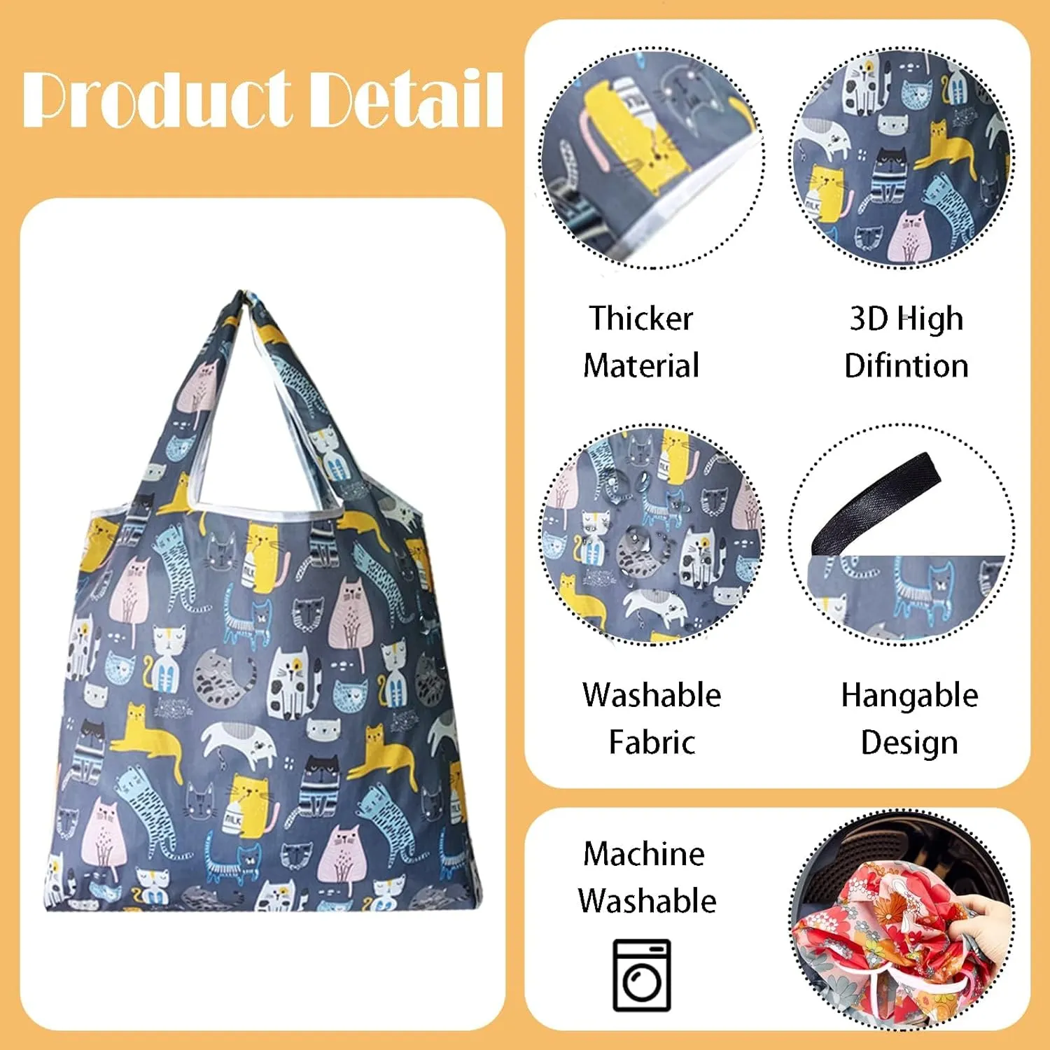 10 Pack Reusable Grocery Bags, Machine Washable Foldable Shopping Bags Sturdy Lightweight Nylon Bags