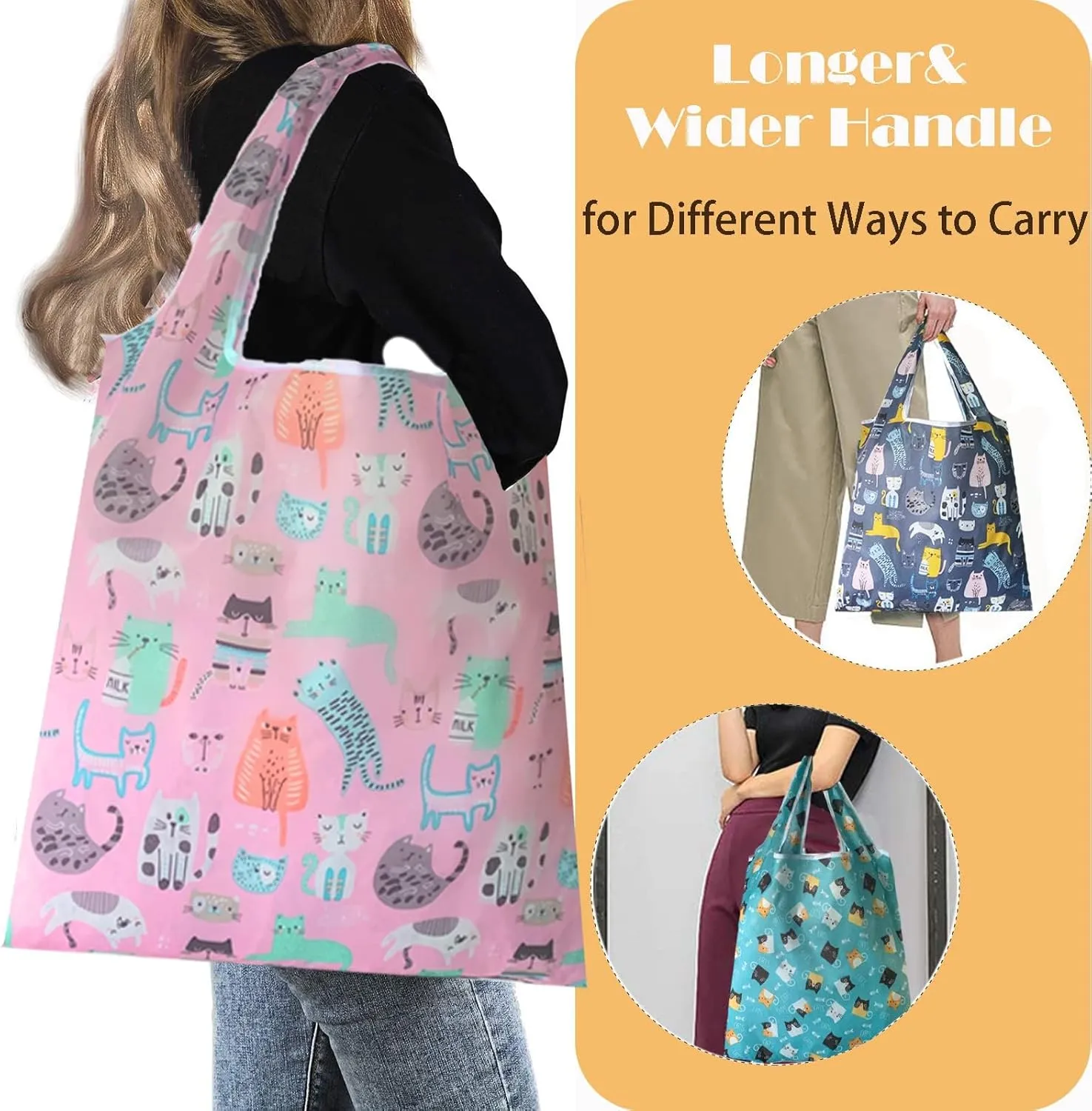 10 Pack Reusable Grocery Bags, Machine Washable Foldable Shopping Bags Sturdy Lightweight Nylon Bags