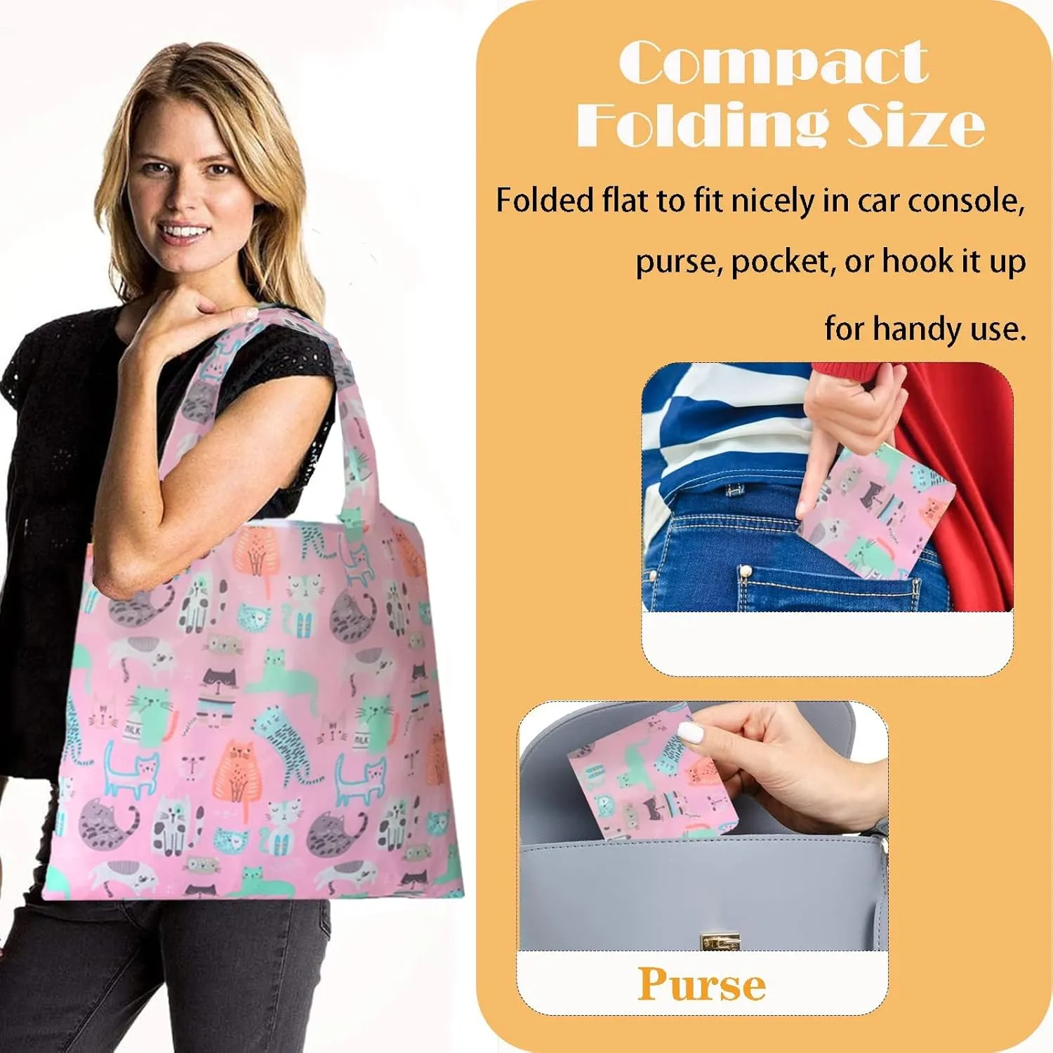 10 Pack Reusable Grocery Bags, Machine Washable Foldable Shopping Bags Sturdy Lightweight Nylon Bags