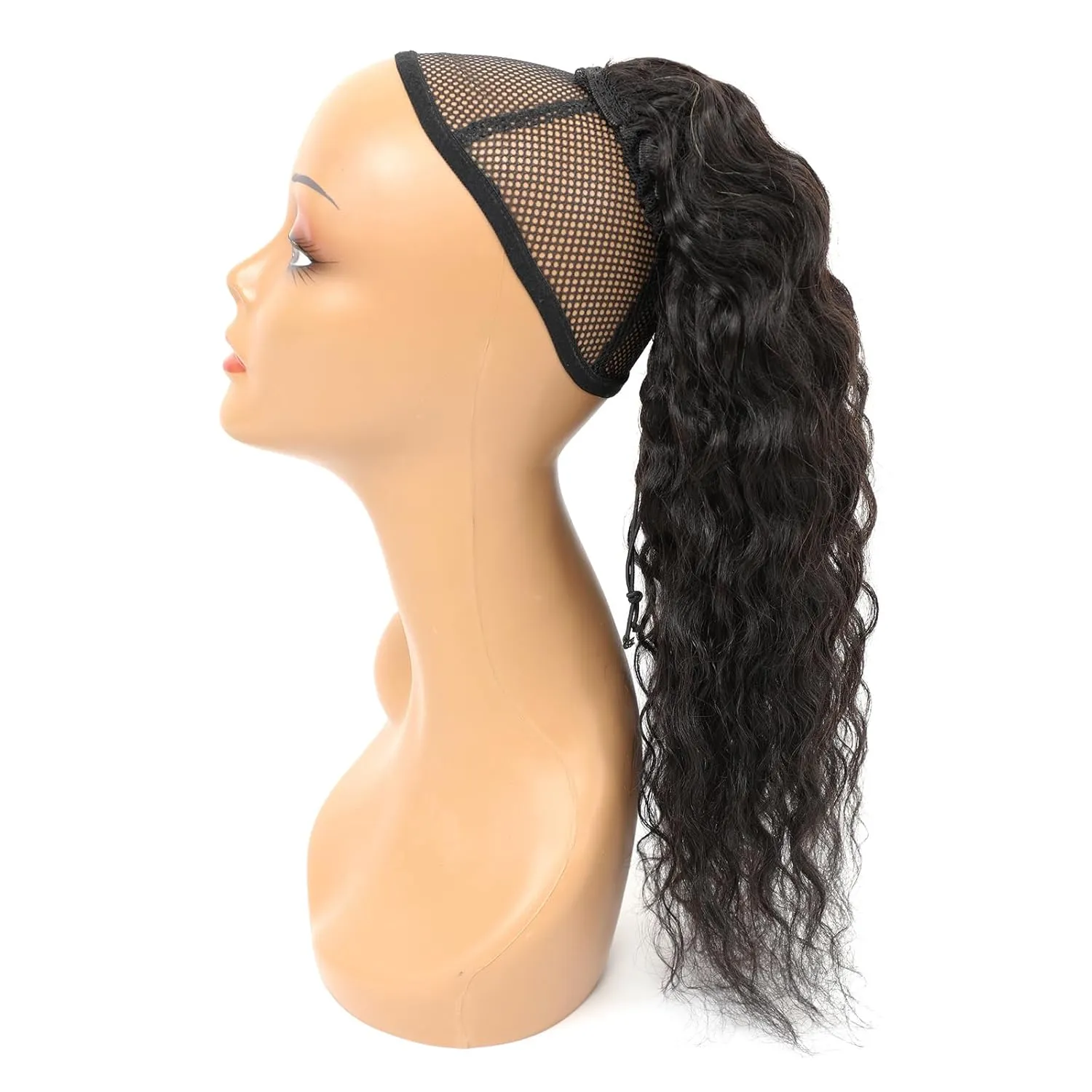 100% Real Human Hair Ponytail Wrap Around Hair Extensions Water Wave, Magic Paste Natural Wavy Deep Curly Ponytail for Black Women (12 Inch)