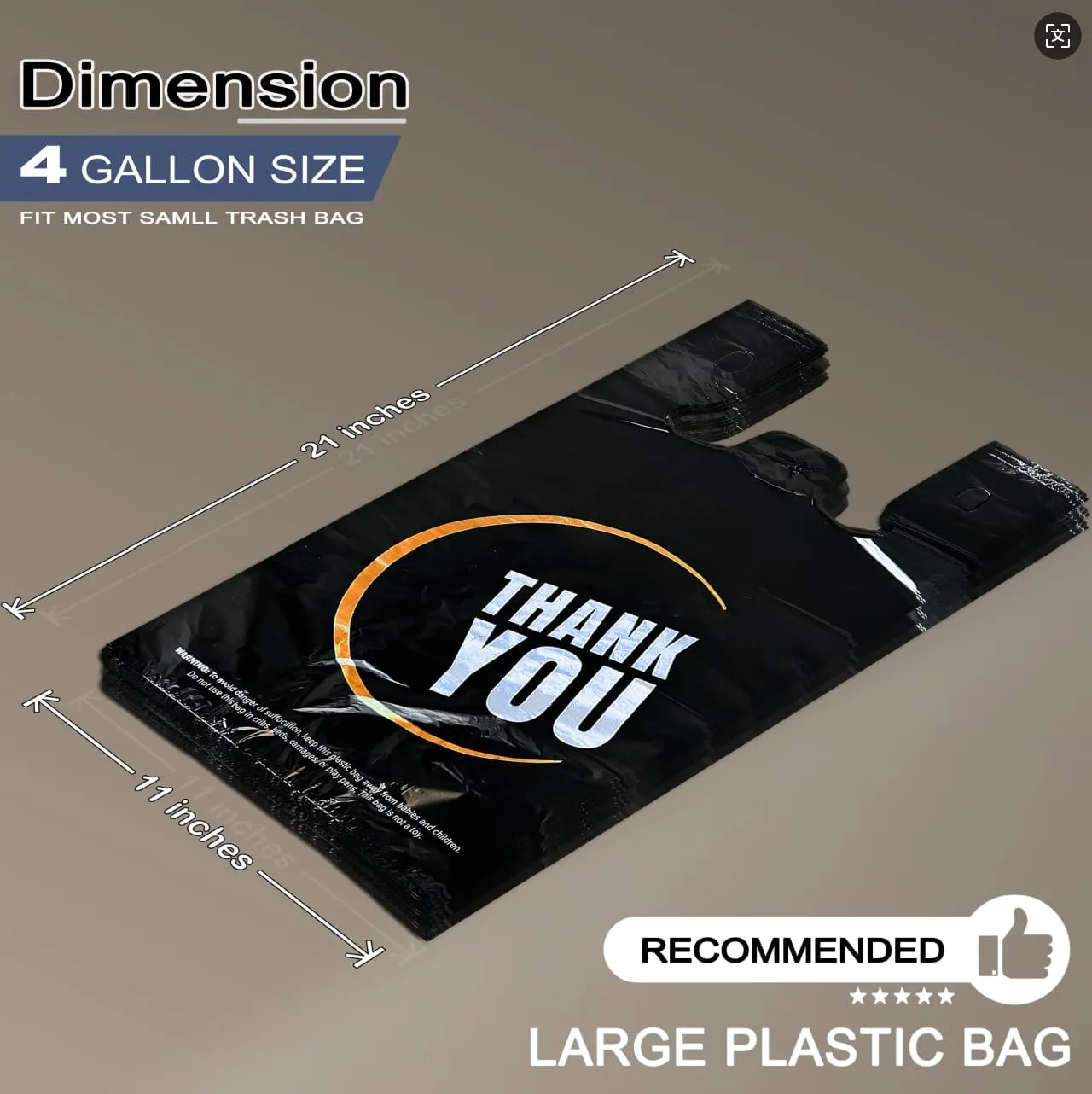 1000 Count Black Plastic Bags with Handle - Retail & Carry Bags for Shopping and Supermarket Use