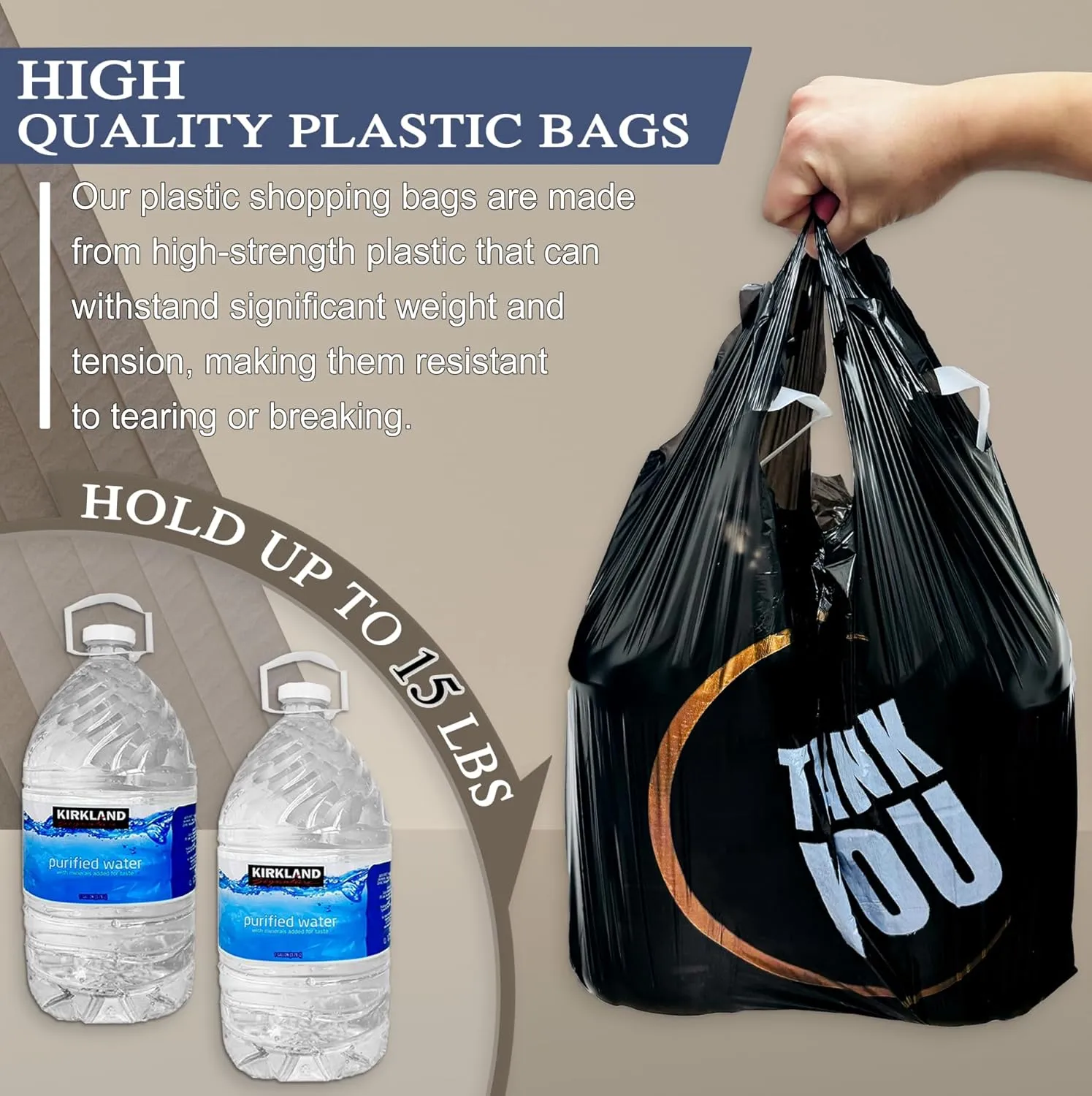 1000 Count Black Plastic Bags with Handle - Retail & Carry Bags for Shopping and Supermarket Use