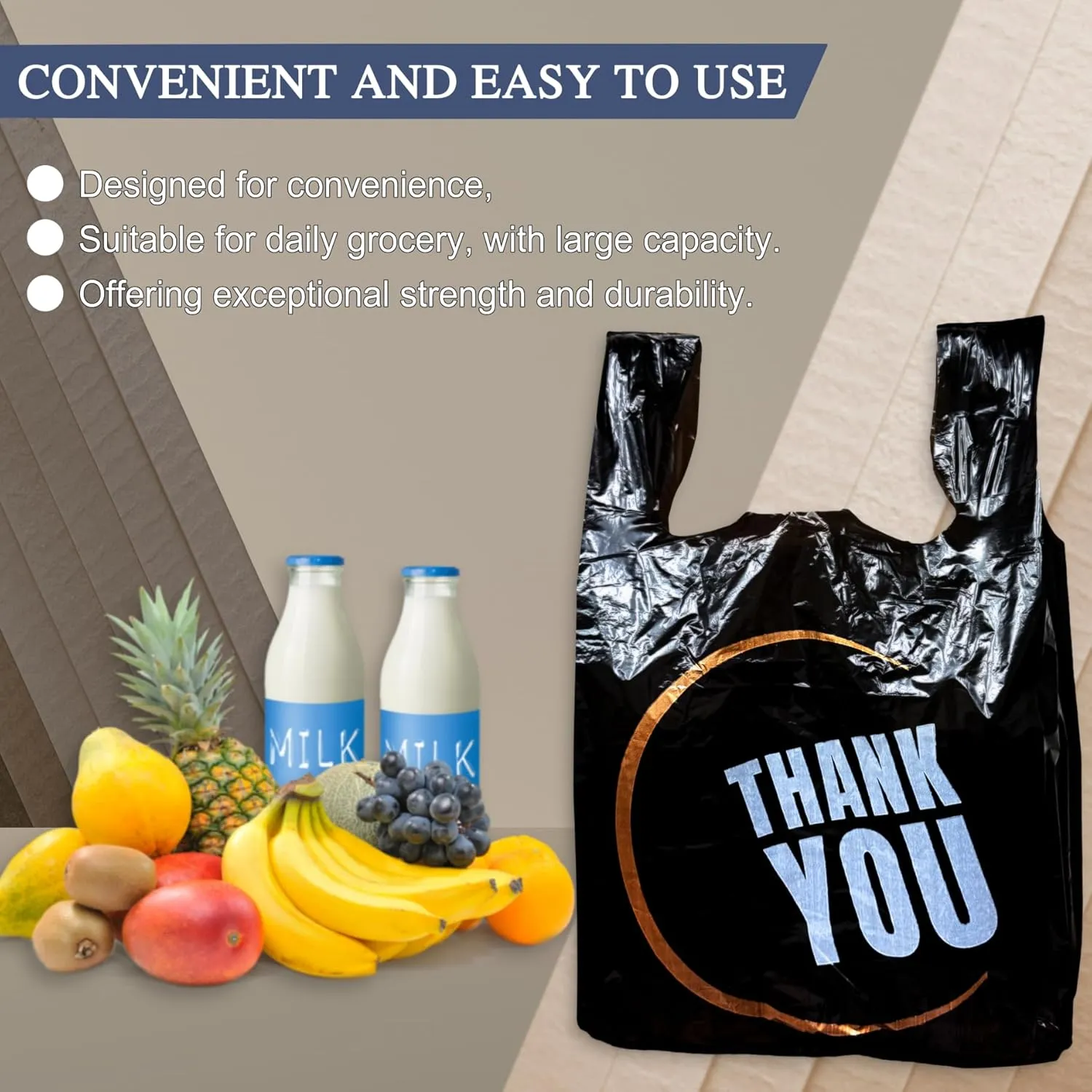 1000 Count Black Plastic Bags with Handle - Retail & Carry Bags for Shopping and Supermarket Use