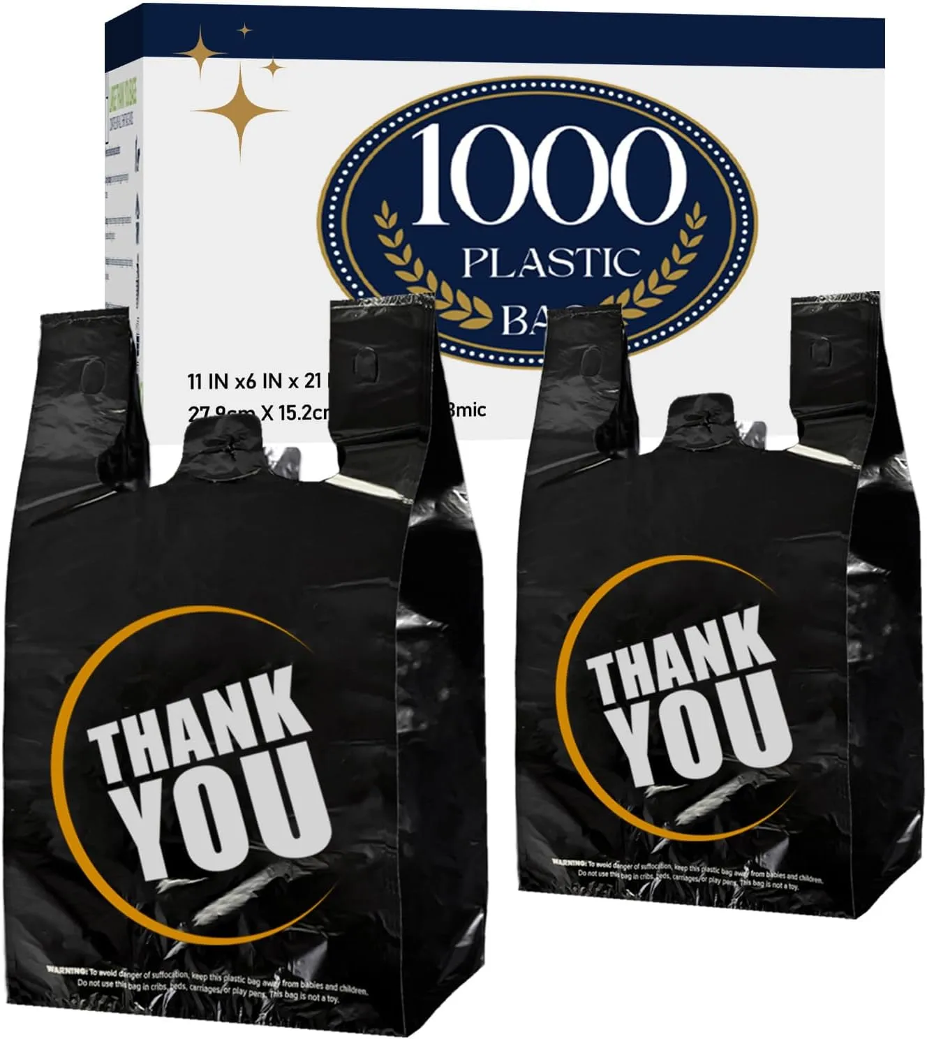 1000 Count Black Plastic Bags with Handle - Retail & Carry Bags for Shopping and Supermarket Use