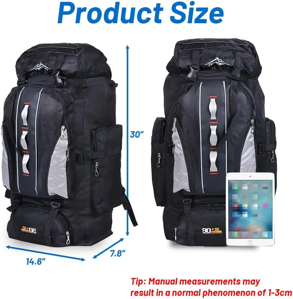 100L Hiking Backpack Lightweight & Waterproof Travel Camping Daypack, Outdoor Adjustable Sport Bags, Frameless, Dark Blue