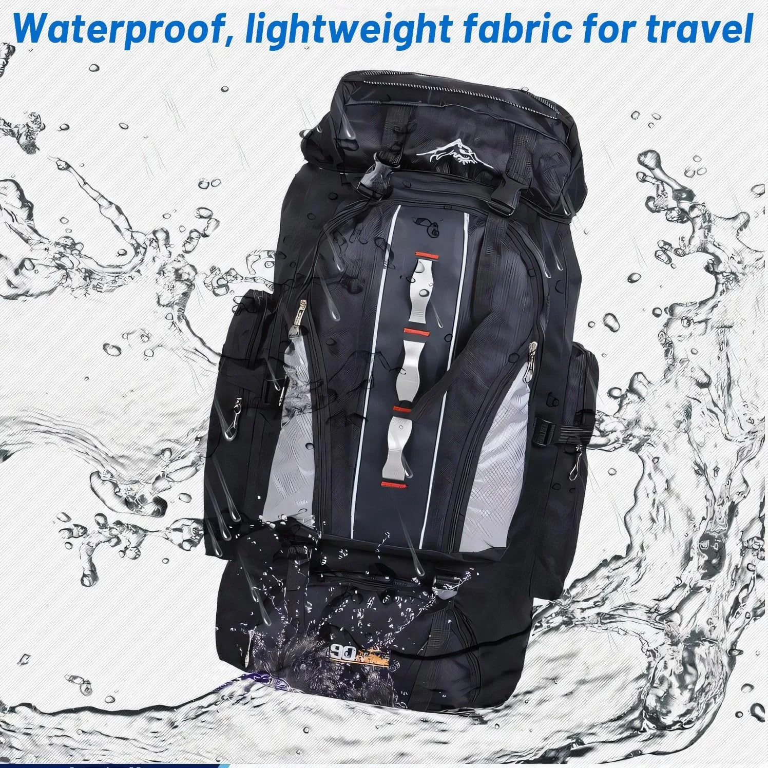 100L Hiking Backpack Lightweight & Waterproof Travel Camping Daypack, Outdoor Adjustable Sport Bags, Frameless, Dark Blue