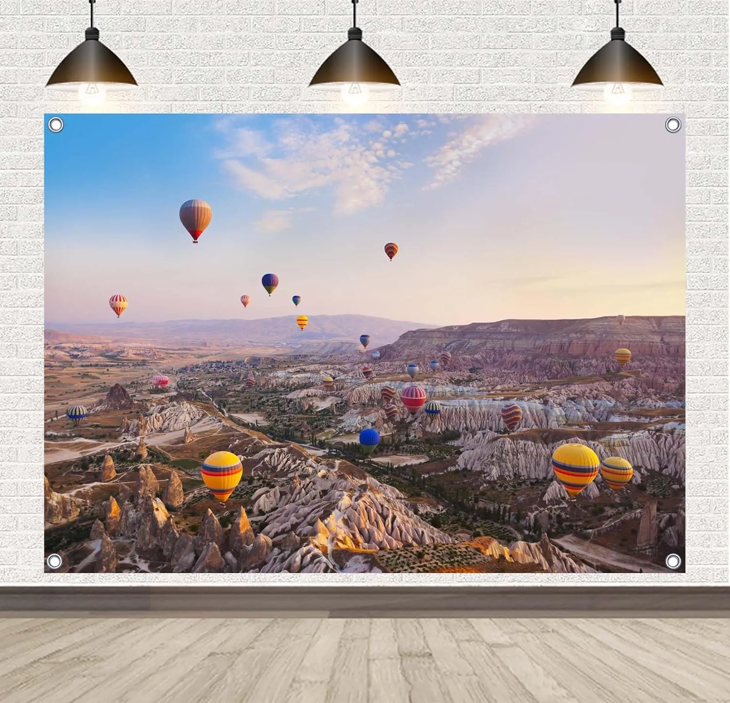 10x8ft Fabric Turkey Backdrop Banner Hot Air Balloon Flying Over Rocky Landscape Banner Background Cappadocia Sunrise Backdrop for Adventure Party Decorations Banner Photo Props