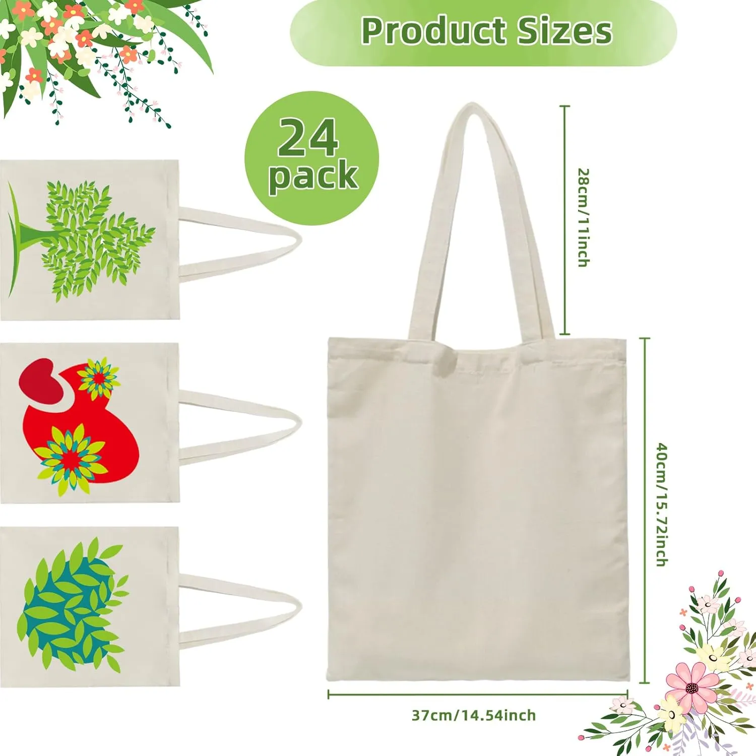 12 I 24 Pack Canvas Tote Bags Reusable Blank Canvas Bags for Shopping Bags,Grocery Bags,DIY Gift Bags