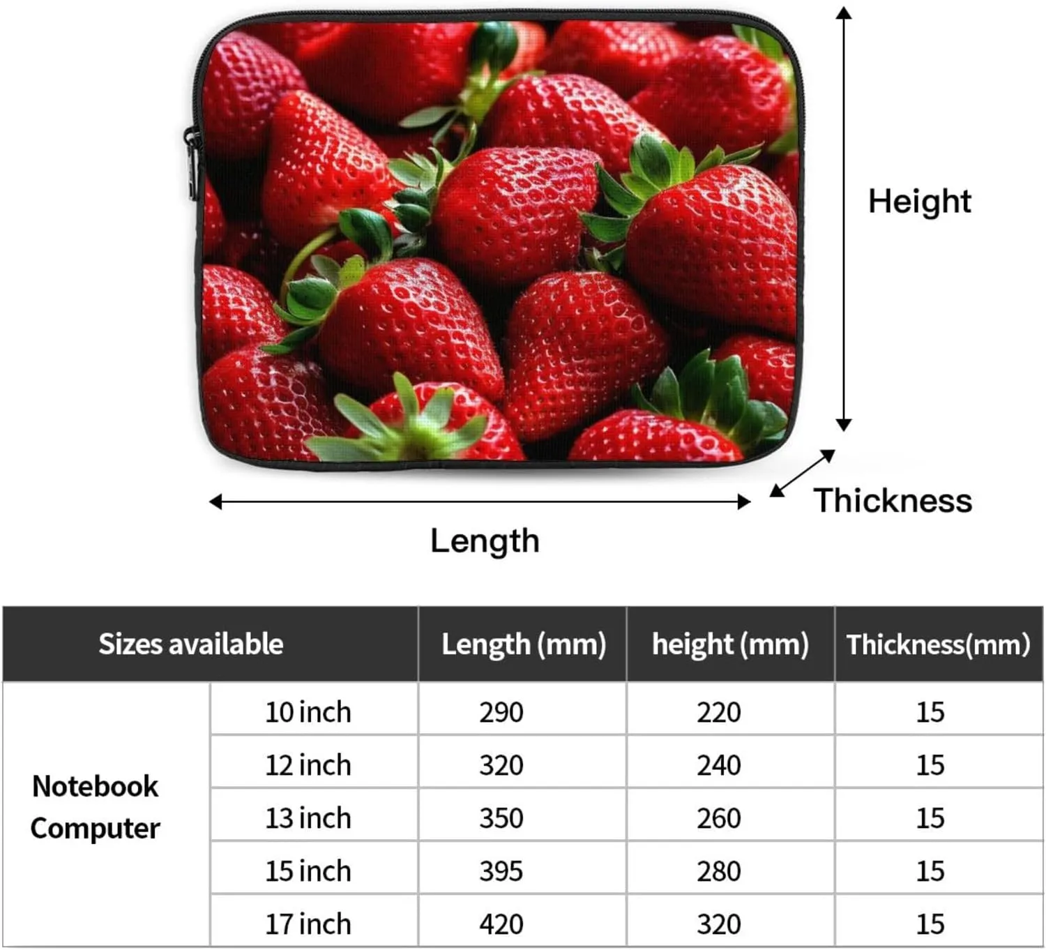 12 Inch Laptop Sleeve Bag Waterproof Shockproof Laptop Case Bag Fresh Strawberries Computer Skin Bags Lightweight Tablet Carrying Case