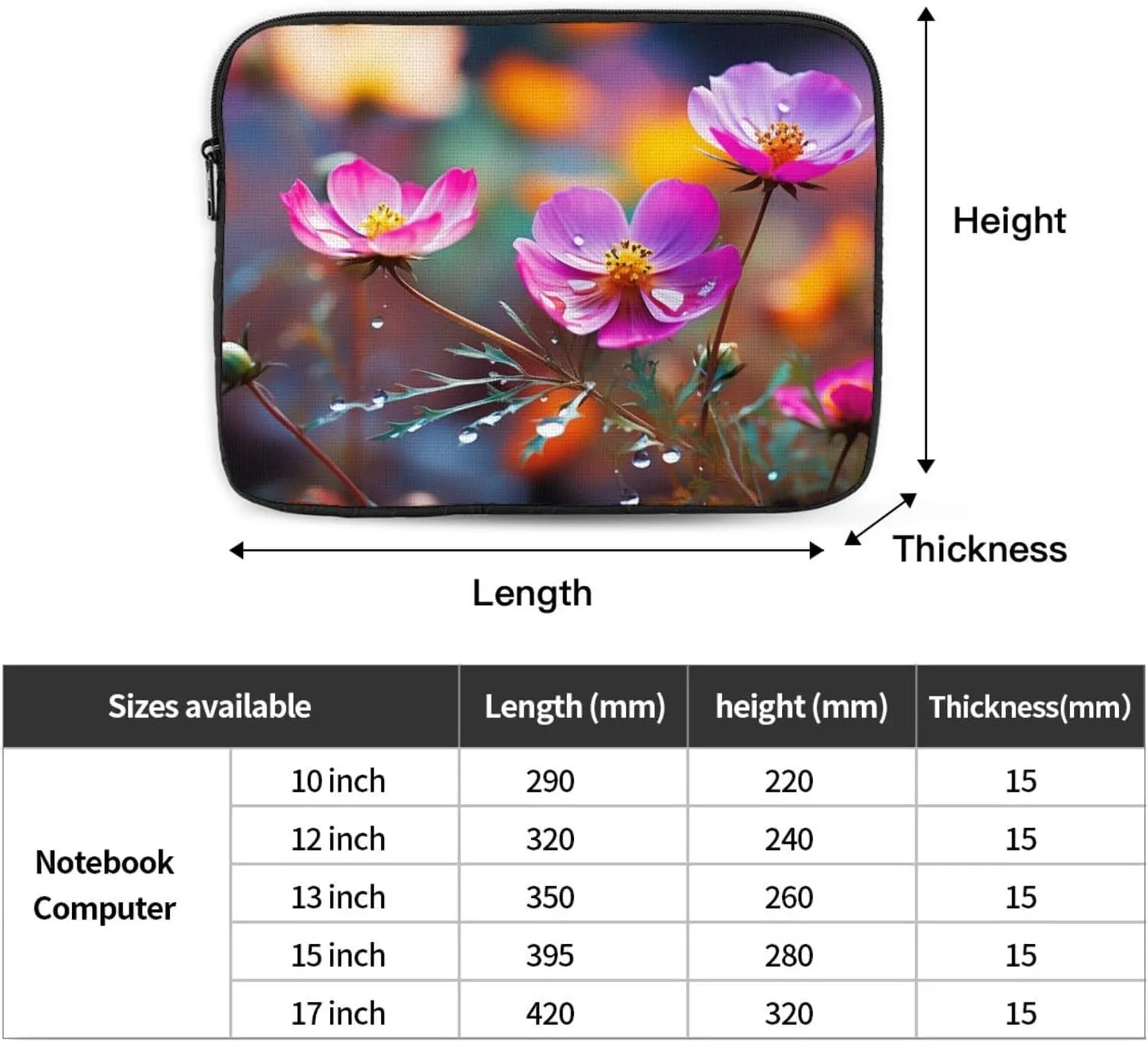 13 Inch Laptop Sleeve Bag Waterproof Shockproof Laptop Case Bag Colorful Small Flower Computer Skin Bags Lightweight Tablet Carrying Case