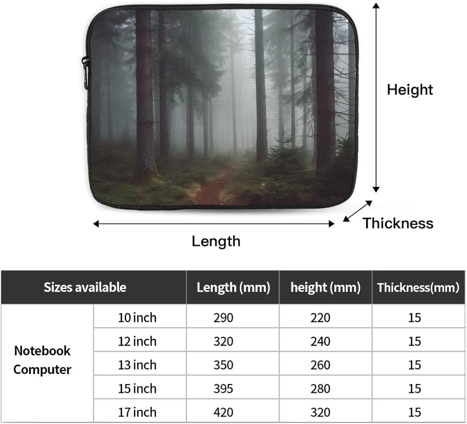 13 Inch Laptop Sleeve Bag Waterproof Shockproof Laptop Case Bag Foggy Pine Forest Computer Skin Bags Lightweight Tablet Carrying Case