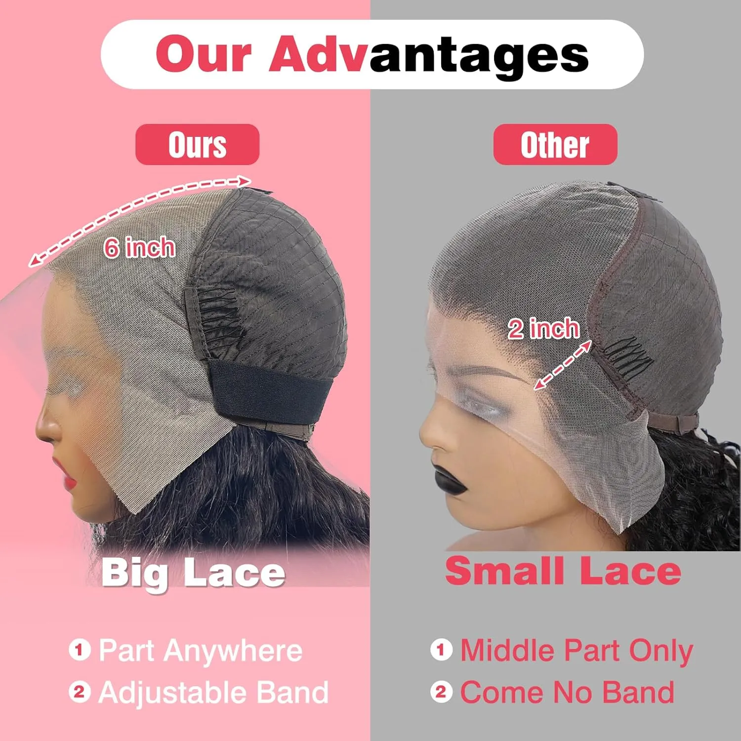 13x6 Deep Wave Lace Front Wigs Human Hair HD Full Lace Frontal Wigs Pre Plucked Bleached Knots 180% Density Deep Curly Human Hair Wig Natural Color 36 Inch