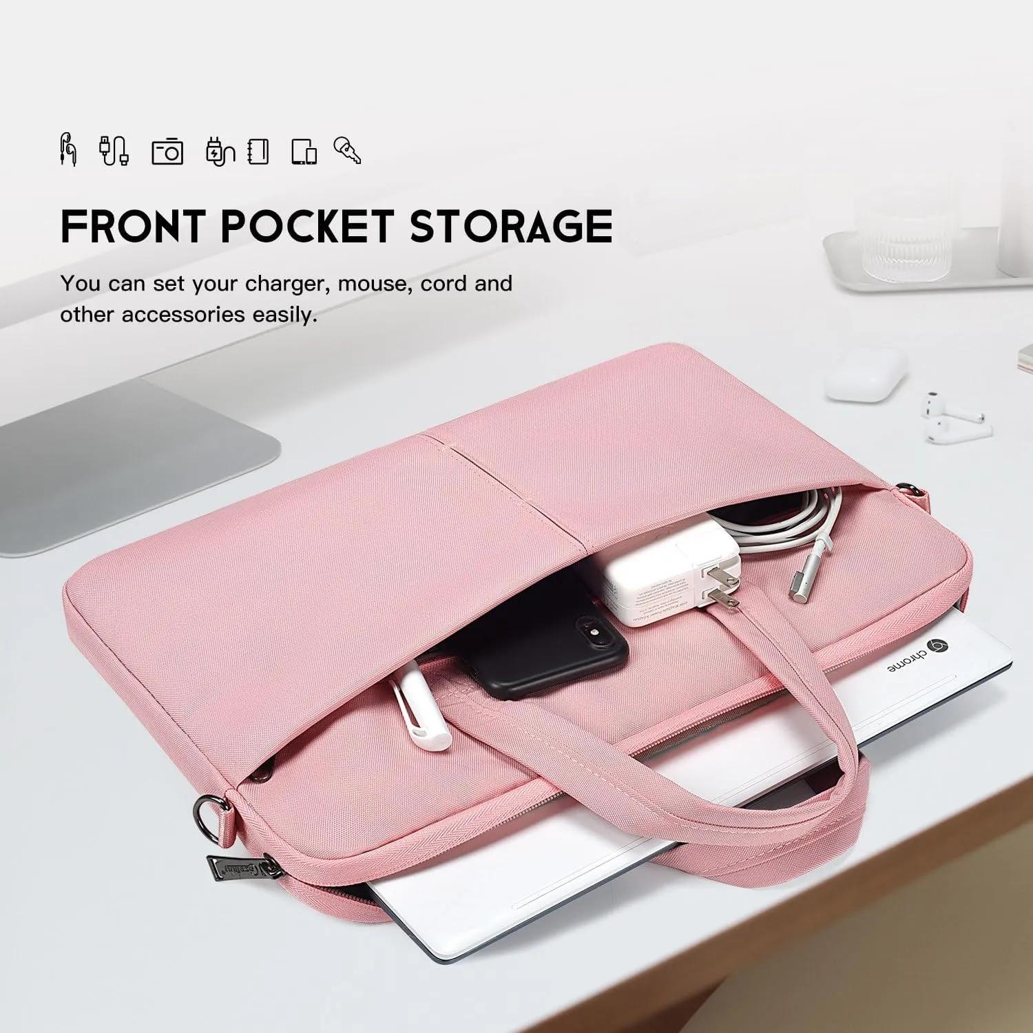 14 Inch Laptop Case Sleeve Shoulder Bag Carrying Sleeve for HP Chromebook/EliteBook/Stream, MacBook Air 15.3 M3, Lenovo IdeaPad Flex 5,13.5 Inch Surface Laptop 6/5, ASUS Dell Acer Samsung, Pink