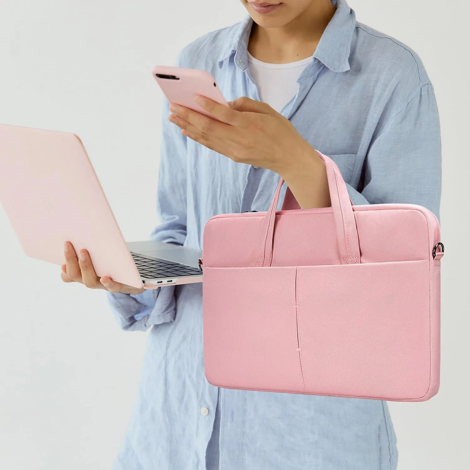 14 Inch Laptop Case Sleeve Shoulder Bag Carrying Sleeve for HP Chromebook/EliteBook/Stream, MacBook Air 15.3 M3, Lenovo IdeaPad Flex 5,13.5 Inch Surface Laptop 6/5, ASUS Dell Acer Samsung, Pink