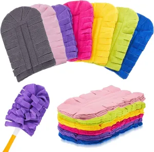 14 Pcs Duster Refill Fleece Refills for Swiffer, Hand Dusters Cleaning Reusable Duster Pads for Ceiling Fan, Washable Dusters for Window, Sofa and Flooring, Rainbow Colors