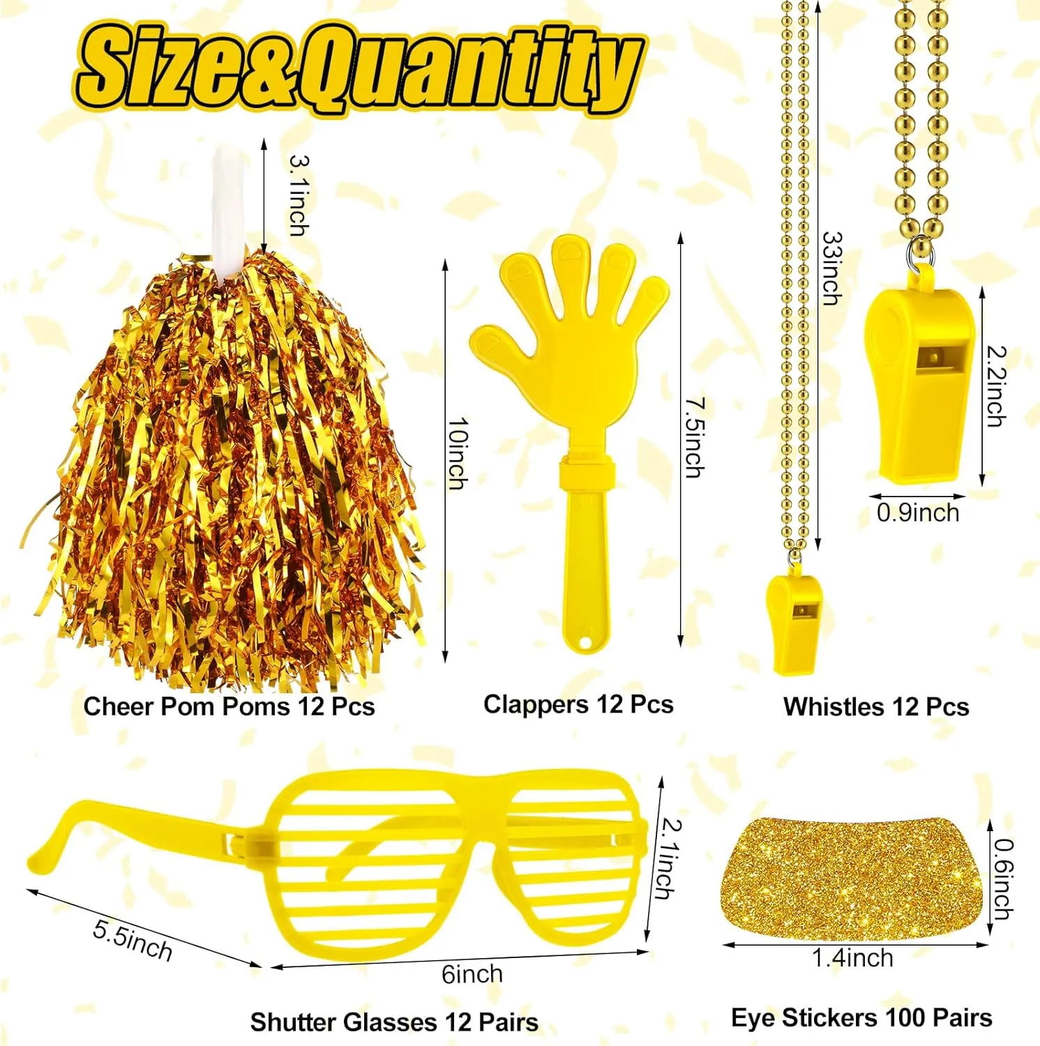 148 Pcs School Spirit Items Bulk Team Spirit Week Accessories Include Hand Clappers Noisemakers Whistles Cheerleading Pom Poms Shutter Glasses Eye Black Sticker for Sports