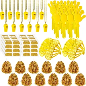 148 Pcs School Spirit Items Bulk Team Spirit Week Accessories Include Hand Clappers Noisemakers Whistles Cheerleading Pom Poms Shutter Glasses Eye Black Sticker for Sports