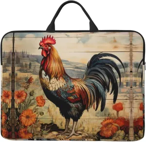 14in Laptop Case Sleeve Bag â€“ Rooster On Wood In Farmland Full Print Design, Perfect For Business Travel, School, And Daily Commute, Black, One Size