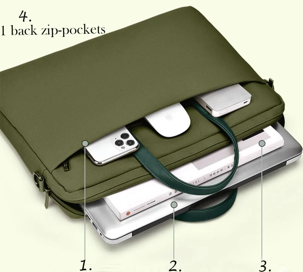 15-15.6 inch Laptop Case Briefcase Waterproof Laptop Sleeve Cover Compatible with Lenovo IdeaPad 15.6”, Acer Aspire 3 15.6" / Acer Nitro V 15.6", HP Pavilion 15.6 Computer Bag, Army Green