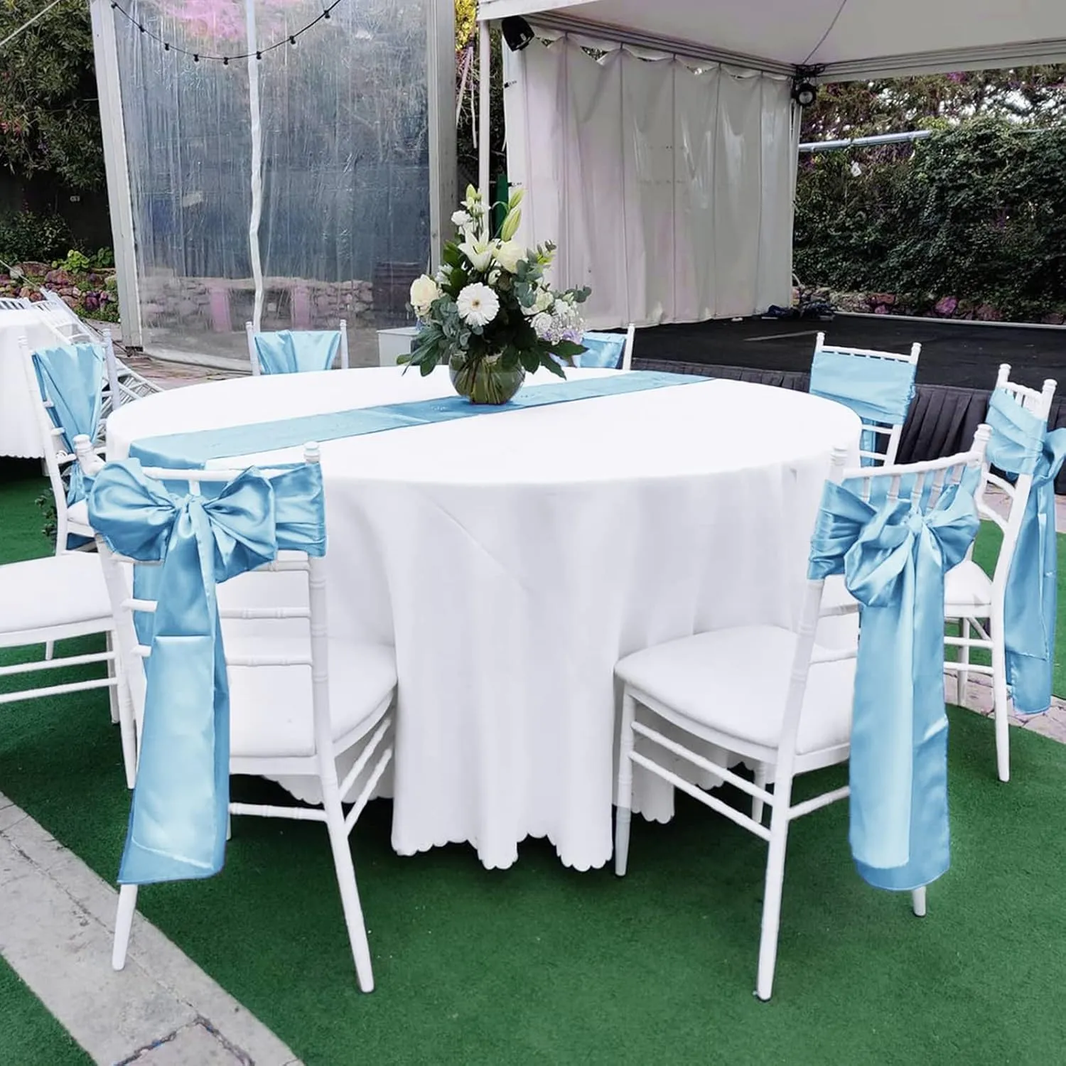15 Pack Baby Blue Satin Table Runners 12 x 108 Inch Long Blue Table Runners for Rectangle Round Tables, Smooth Satin Table Runner for Wedding,Birthday Party Banquets Engagements Decoration