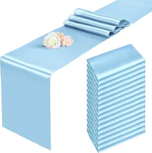 15 Pack Baby Blue Satin Table Runners 12 x 108 Inch Long Blue Table Runners for Rectangle Round Tables, Smooth Satin Table Runner for Wedding,Birthday Party Banquets Engagements Decoration