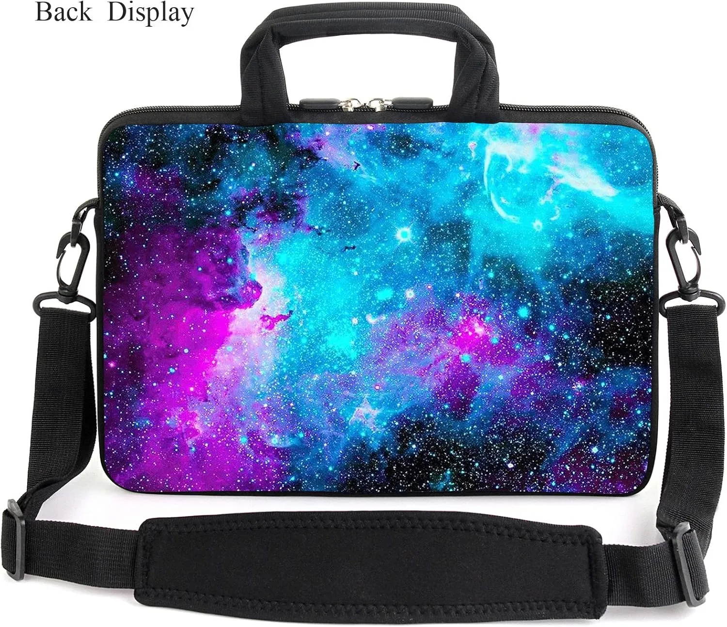 15.6" laptop sleeve chromebook case adjustable shoulder strap with handle accessory pocket (Blue galaxys)