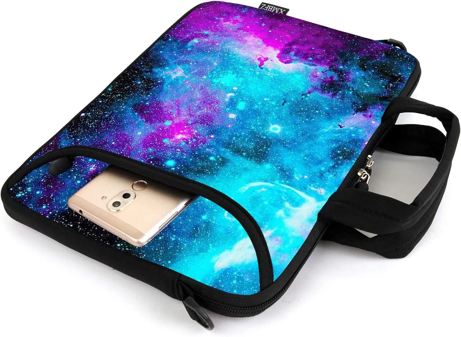 15.6" laptop sleeve chromebook case adjustable shoulder strap with handle accessory pocket (Blue galaxys)