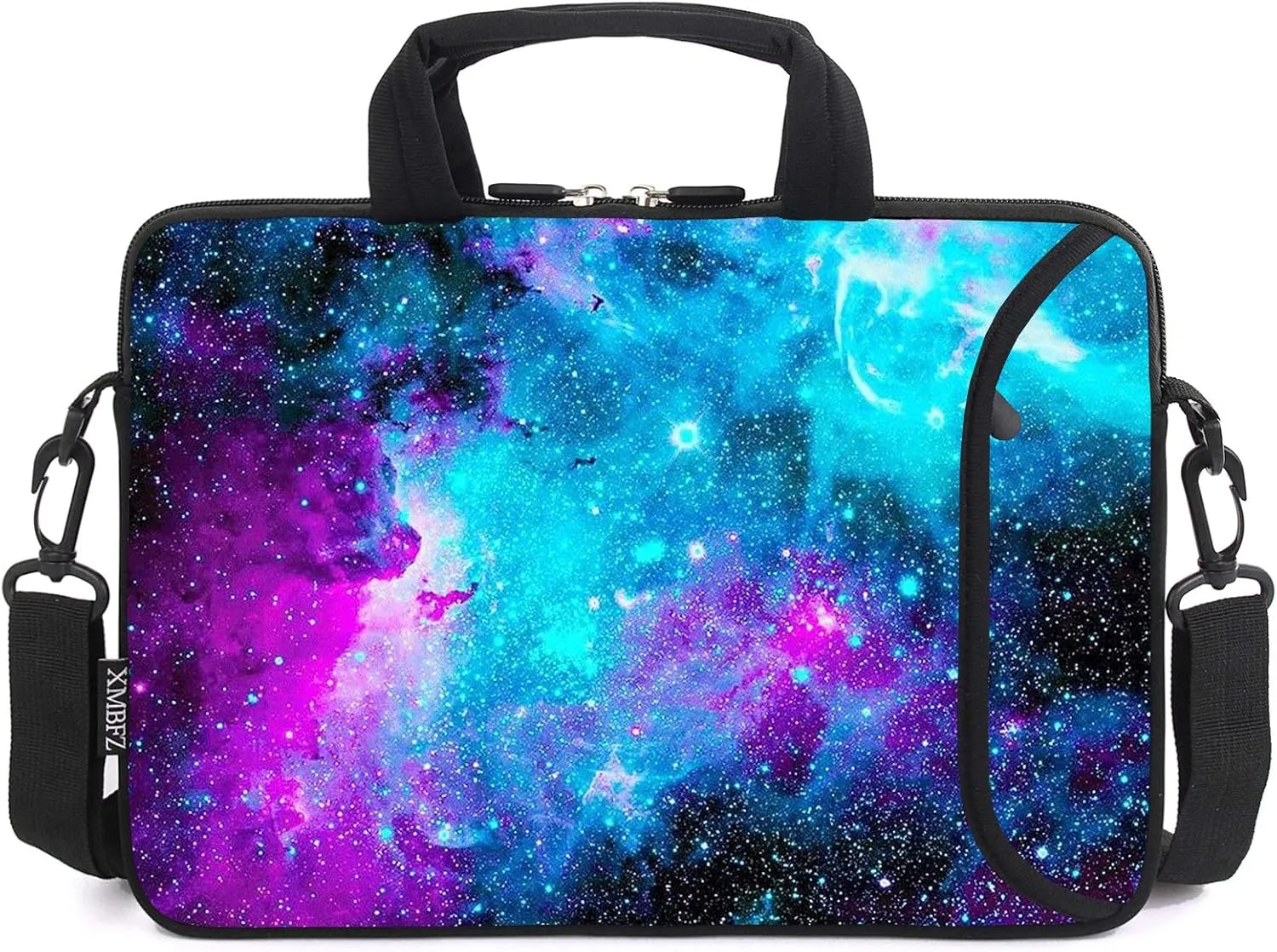 15.6" laptop sleeve chromebook case adjustable shoulder strap with handle accessory pocket (Blue galaxys)