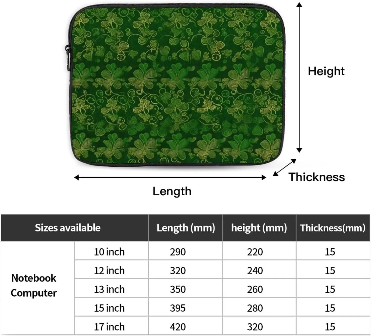 17 Inch Laptop Sleeve Bag Waterproof Shockproof Laptop Case Bag Background St Patrick's Day Glitter Computer Skin Bags Lightweight Tablet Carrying Case