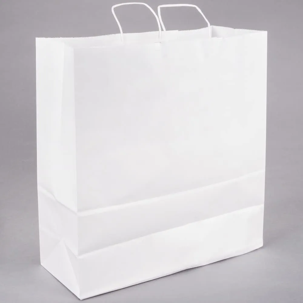 18 X 7 X 19 White Kraft Paper Gift Bags Bulk with Handles. for Shopping, Packaging, Retail, Party, Craft, Gifts, Wedding, Business, Goody and Merchandise