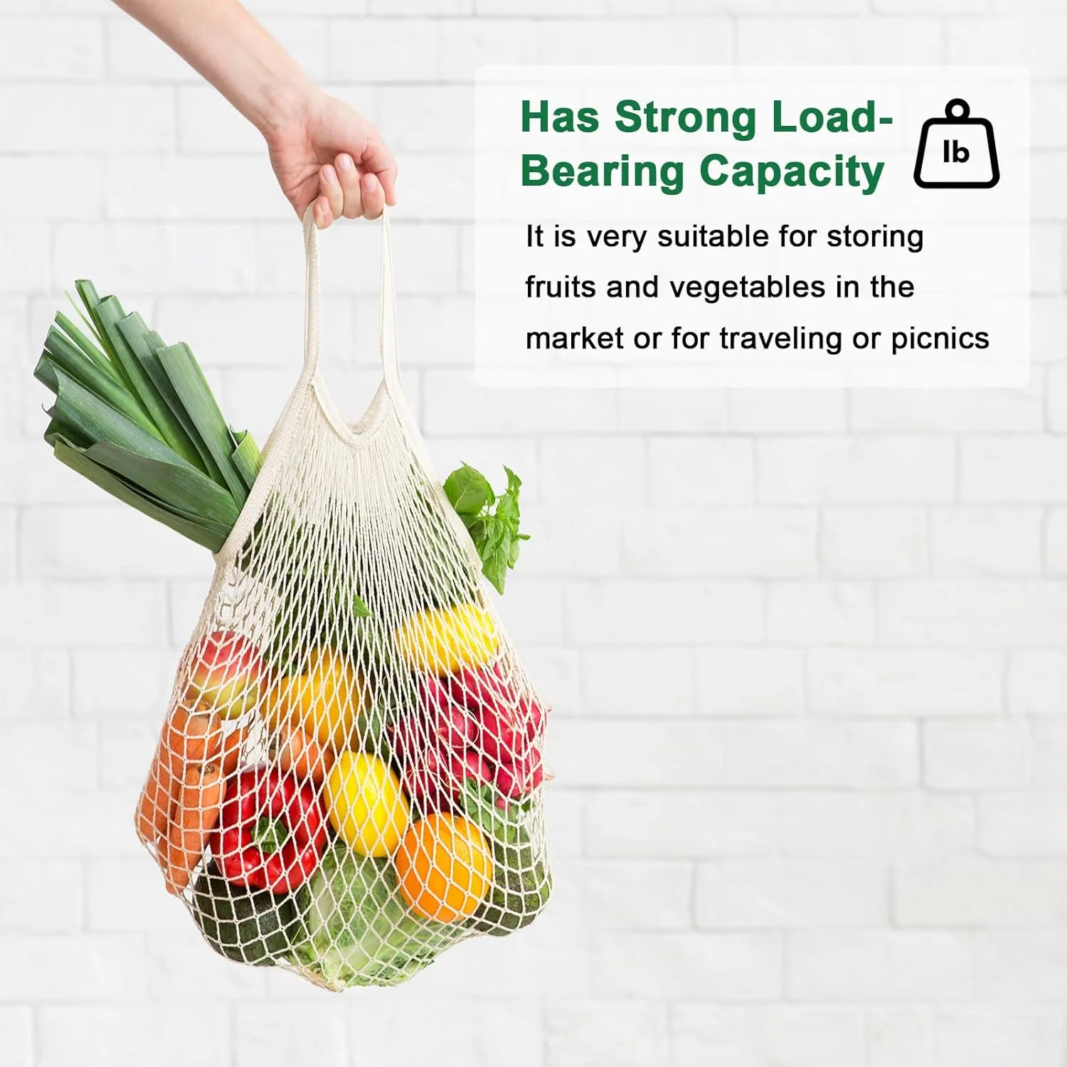 2-Pack Cotton Mesh Bag, Reusable Washable Mesh Net String Grocery Bags, Reusable Produce Bags with Handle, Net Tote Bag for Fruits/Vegetables Shopping [Avocado, Long&Short Handle]