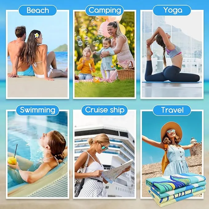 2 Pack Microfiber Beach Towel, 71"x32" XL Oversized Sand Free Beach Towels Blanket Soft & Absorbent for Adults Women Men Beach Pool Camping Travel Yoga Vacation Essentials Accessories Gifts