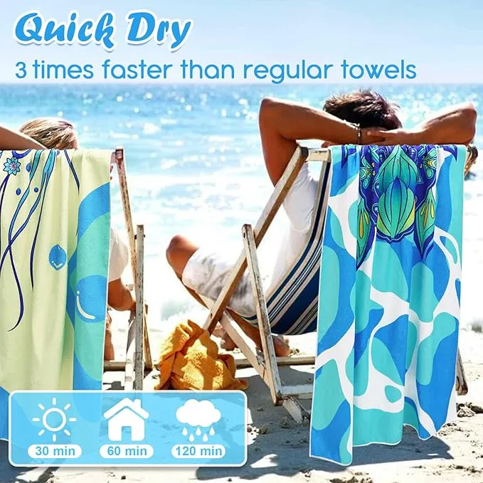 2 Pack Microfiber Beach Towel, 71"x32" XL Oversized Sand Free Beach Towels Blanket Soft & Absorbent for Adults Women Men Beach Pool Camping Travel Yoga Vacation Essentials Accessories Gifts