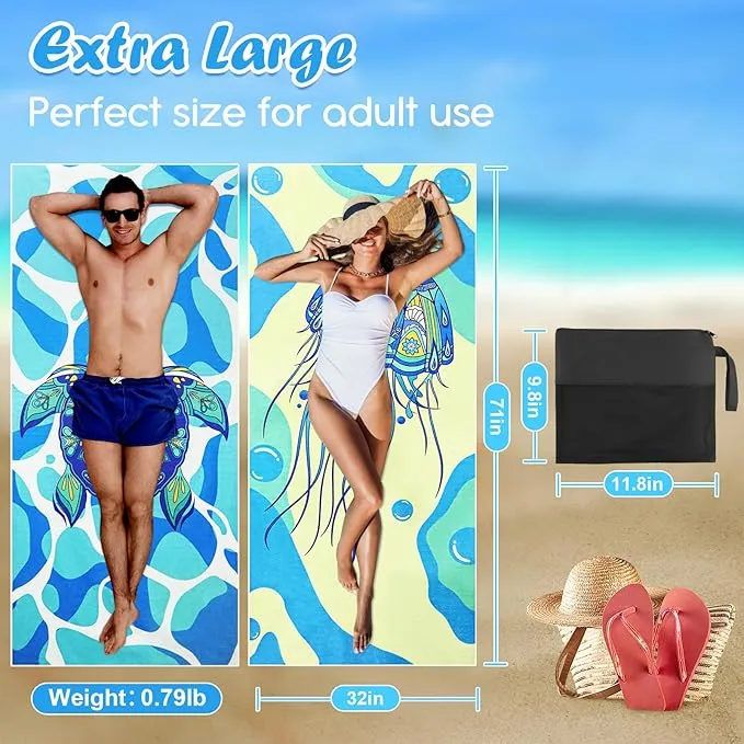 2 Pack Microfiber Beach Towel, 71"x32" XL Oversized Sand Free Beach Towels Blanket Soft & Absorbent for Adults Women Men Beach Pool Camping Travel Yoga Vacation Essentials Accessories Gifts