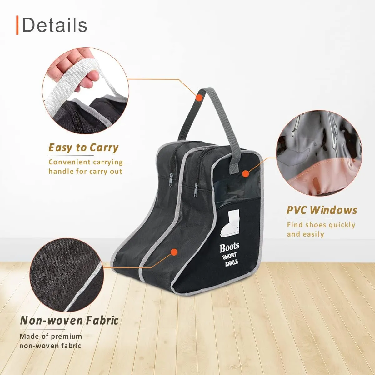 2 Pack Portable Boots Storage Bag, Black Shoe Bags for Storage and Travel Dust Proof Travel Shoe Bags for Packing (Medium)