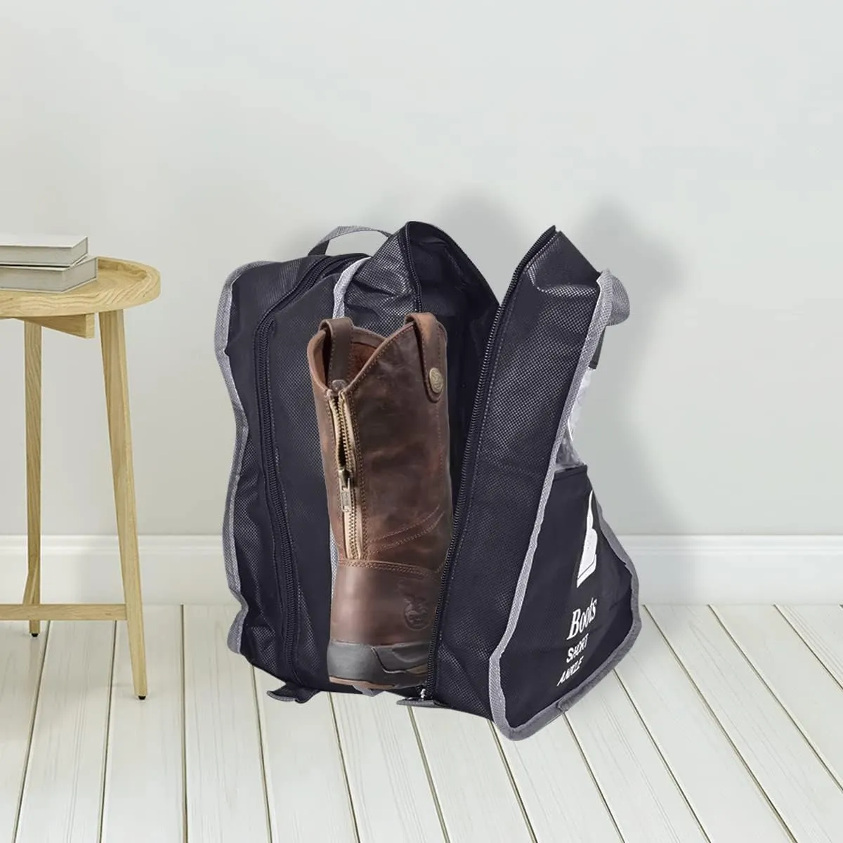2 Pack Portable Boots Storage Bag, Black Shoe Bags for Storage and Travel Dust Proof Travel Shoe Bags for Packing (Medium)