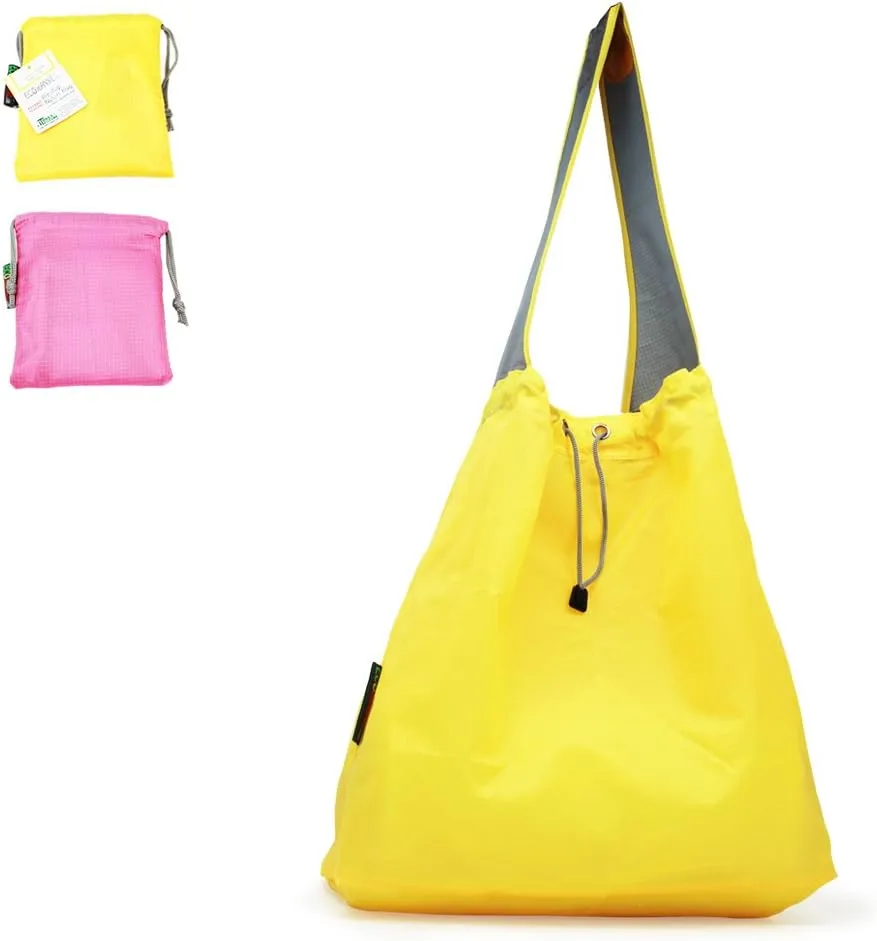 2 Pack Ripstop Nylon Draw-String Reusable Shopping Bag, Reusable Grocery Bag, Built-in Pouch, Inner Pocket