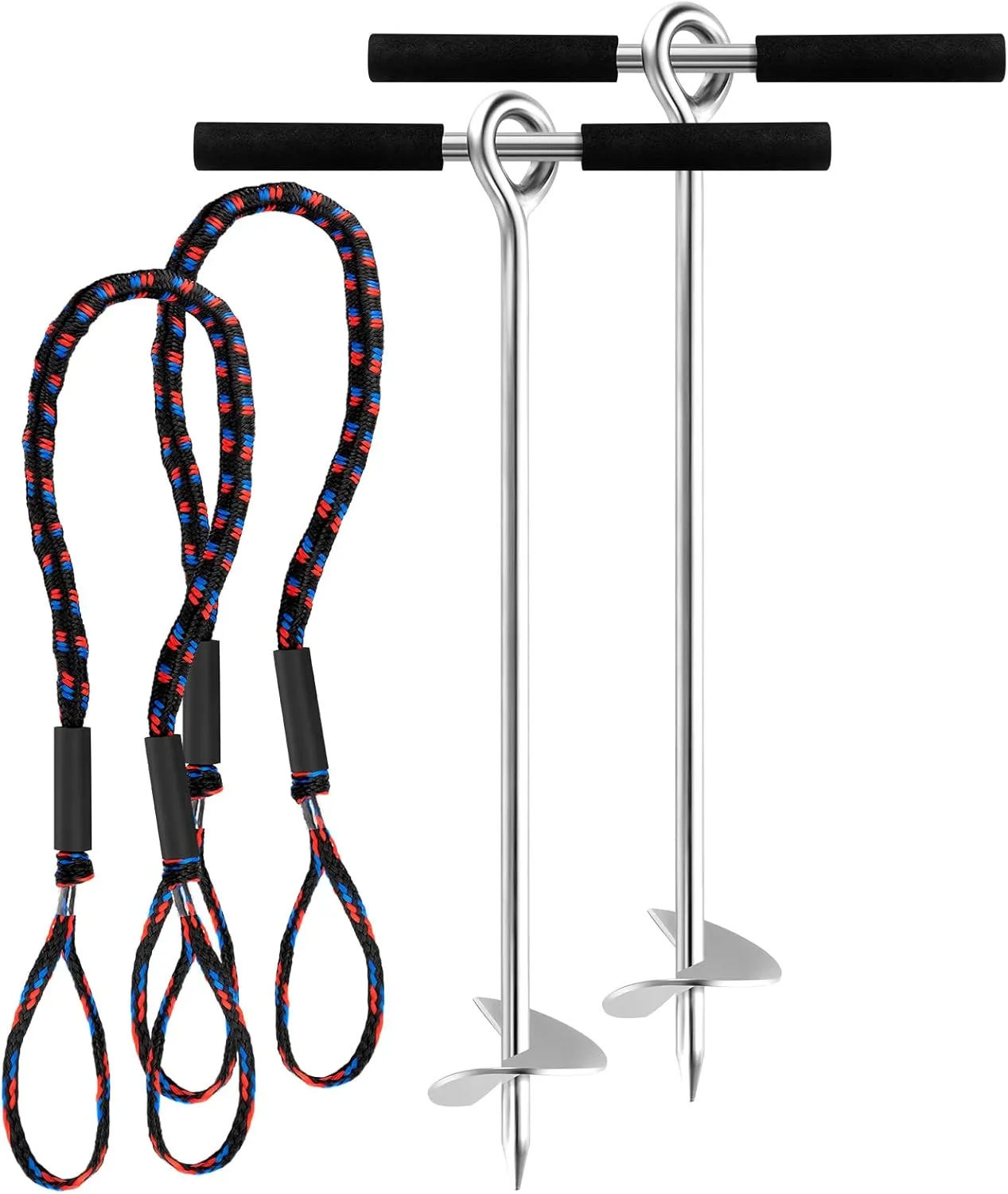 2 Pack Sand Anchor, Auger to The Beach and Sandbar, 316 Stainless Steel Screw Anchor w/Removable Handle, Bungee Line, for Jet Ski PWC Pontoon Kayak