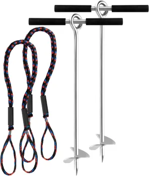 2 Pack Sand Anchor, Auger to The Beach and Sandbar, 316 Stainless Steel Screw Anchor w/Removable Handle, Bungee Line, for Jet Ski PWC Pontoon Kayak